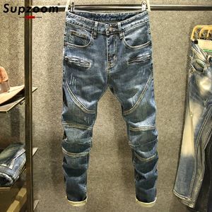 Mens Jeans Supzoom ARRIVAL TOP Fashion Autumn Zipper Fly Stoashed Casual Patchwork Cargo Denim Pockets Cotton Men 231025