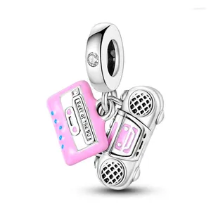 Charms rosa vintage radio och bandmusik dingle charm passar armband halsband pärla hänge silver färg diy kvinnor smycken 2023 trend