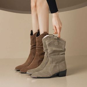 anaokbos/hored the Shore 〜Pineed Pile Boots for Women's New Short Boots、厚いヒールウエスタンカウボーイブーツ231026