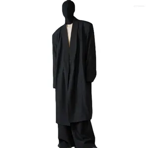 Men's Trench Coats Niche Design Windbreaker Loose Long Black Robe Autumn Overcoat Coat For Men