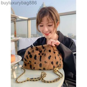 Autumn Winter Trendy Warm Mink Fur Grass Bag Real Fur Women's Bag Cloud Leopard Pattern Fashion Mink Fur Pleated Cross Shoulder Underarm Bag YWZWH