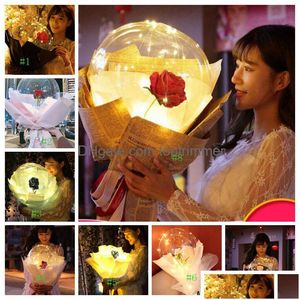 Balloon 8Styles Led Rose Transparent Bobo Ball Flower Bouquet Balloons With Light Decoration Valentines Day Gift Drop Delivery Toys Gi Dhajp