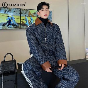 Männer Trainingsanzüge LUZHEN Herbst Männer Zweiteilige Druck Denim Jacken Sets Koreanische Stil Hübsche Gerade Jeans Klassische Männliche Kurzmantel 94e1e5