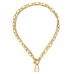 Collane con ciondolo Collana con lucchetto a catena multistrato in acciaio inossidabile per donna Uomo Chiusura OT Toggle Lucchetto Girocollo Hip Hop Jewelry201T