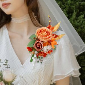 Decorative Flowers Yan Fall Wedding Shoulder Corsages For Mother Of The Bride Burnt Orange Artificial Rustic Ceremony Party