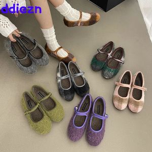 Dress Shoes Furry Footwear Ballet Flats For Women Buckle Fashion Round Toe Female Lolita Style Shallow Warm Ladies Fur Dance 231026