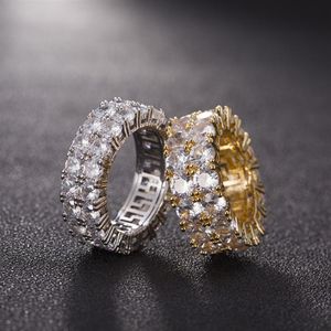 7-12 Gold Love Rings Micro Paled 2 Row Tennis Rings Zircon Hip Hop Silver Plated Finger Ring for Men Women2660