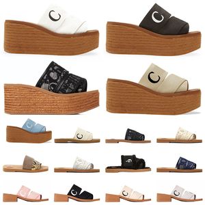 Chloe Luxus Sandalen Berühmte Frauen Hausschuhe Schuhe Woody Flache Pantoletten Slides Frau Leinwand Quadratische Spitze Spitze Stickerei 【code ：L】 Sandale Mode Strand im Freien