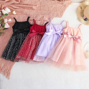 Girl Dresses 2023 Summer Arrival Girls Sleeveless Sparkly Sequins Sashes Pink Roupa Infantil Menina Cute Party Dress Custume 12M-7T