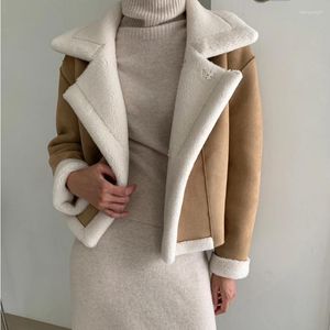 Pele feminina moda dupla face inverno 2023 grosso falso parka quente camurça jaqueta feminina shearling jaquetas de couro outwear casaco j801c