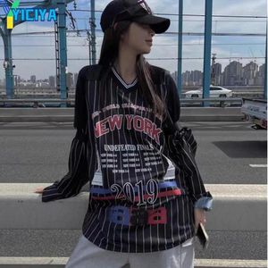 Women's T Shirts YICIYA T-shirt Y2k Stripe Motorcycle Oversized Long Sleeved Shirt Vintage Crop Top Racing Tshirts Korean Fashion Winter