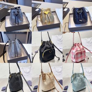 Saco de cordão de couro náilon lona balde saco designers sacos luxo crossbody sacos famosa bolsa moda diamante para mulher