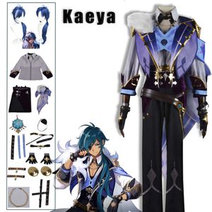 Genshin Impact Costume Kaeya Uniform Wig Clothes Shoes Full Set Halloween Party Cosplay Wigs Comic Con