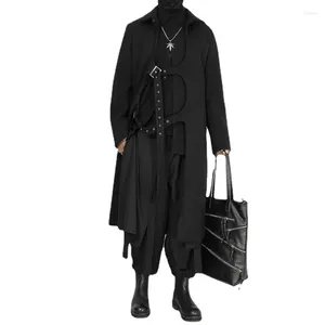 Men's Trench Coats Black Yamamoto Style Dark Techwear Fashion Clothes Coat With Original Design And Knee-Length Overcoat