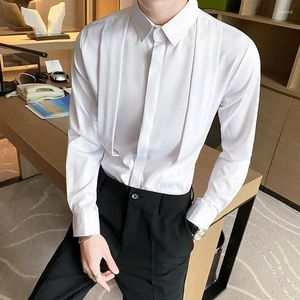 Men's Casual Shirts British Style Fashion Fold Design Tuxedo Men Long Sleeve Slim Fit Shirt Social Party Tops Plus Size 4XL 5XL