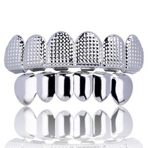 18K Gold Bump Lattice Teeth Grillz Hip Hop Men's Top and Bottom Grills Dental Mouth Punk Teeth Caps Rapper Cosplay Body Jewel241V