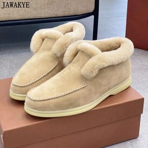 Dress Shoes Lover s High Top Suede Leather Fur Women Wool Collar Furry Flat Loafers Designer Short Boots 231026