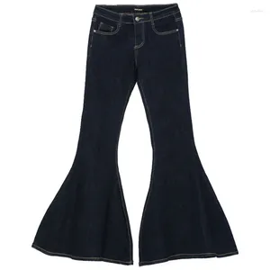 Kvinnors jeansförsäljning! Kvinnor Mid midja Solid Flare Big Bell Bottom Long Slim Denim Trousers 30