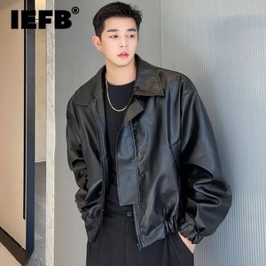 Men's Leather Faux Leather IEFB Men's Fashion Chic PU Leather Jacket Loose Lapel Zipper Long Sleeve Black Oversize Short Coat Autumn Winter Chic 231026