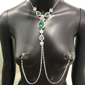 2020 luxo verde strass não piercing jóias para mulheres sexy adulto corpo mamilo corrente colar2612
