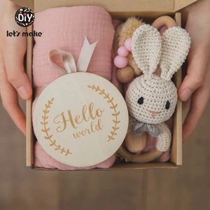 Keepsakes Lets Make 1Set Baby Stuff Bath Handduk Bomullsfilt pensel Presentprodukter för barn Toy Crochet Rattle Box Christmas Present 231026