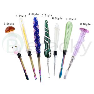 Wholesale 7 Styles Colorful smoking Glass Dabber Tools Vaporizer Dry Herb Dabbers Nail Concentrate Daber Banger Tools