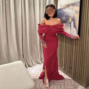 Luxury Evening Dresses 2023 Off the Shoulder Crystal Mermaid Party Gown Bow Tie Pleat Saudi Arabia Women's Formal Dress