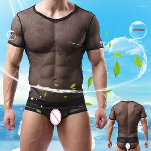 Homens Camisetas T-shirt Cor Sólida Spandex Olhos Grandes Roupas Online Respirável Cool Sports Fitness Casual Sexy Bar Stage Roupas ZWTX-598