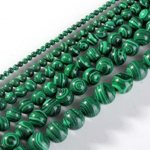 Natural Malachite Stone Pärlor Gröna runda lösa pärlor 4 6 8 10 12 14mm för smycken armband halsband som gör DIY -pärlor256o