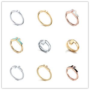 Venda imperdível designer clássico duplo T letra anéis de casamento para mulheres homens processo fino anel de prata esterlina 925 com joias de diamante acessórios para presente atacado