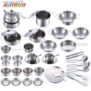 Kitchens Play Food Kids Simulation Play House Toys Stainless Steel Kitchen MINI Cooking Utensils Pots Pans Food Toys Miniature Kitchen Tools SetL231026