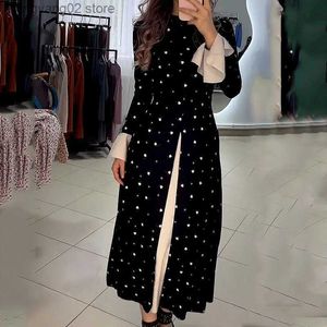 Basic Casual Dresses Casual Women Waist Ball Dress Elegant O Neck Polka Dot Printed Party Dresses Fashion Flare Sleeve Patchwork Long Dress Vestidos T231026