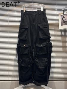 Doman's Pants High Street Big Pocket Cargo for Women Casual Single Button Zipper Black Moders 2023 Autumn Female 11xx4770