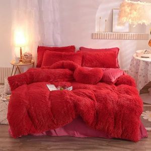 Zestawy pościeli designerski koc luksus 4PCS Super Shaggy Soft Coral polarowa ciepła przytulna pościel