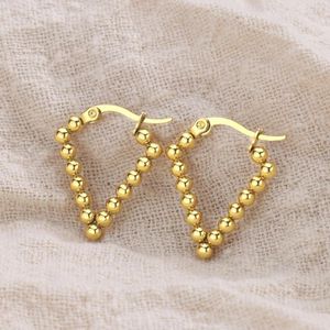 Brincos de argola cor dourada contas triângulo para mulheres aço inoxidável geométrico vintage joias de luxo presente de natal 2023
