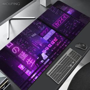 وسادات الماوس معصم يصرخ اليابان الماوس Pad Neon Purple Deskmat Nativity Retrowave Gaming Laptop Mousepad Kawaii Accessories Vaporwave Office Carpet XL 231025