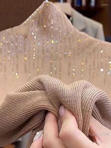 Women's Sweaters Female Clothes Heavy Industry Rhinestone Beads Turtleneck Long-Sleeved Sweater Women Autumn Winter Elegant Top Lady