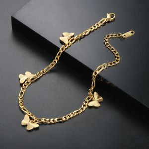 Anklets Ity Butterfly Charm Anklet för kvinnor Kvinnliga rostfritt stål Justerbart repkedja Armband Vattentäta smycken gåva 231025