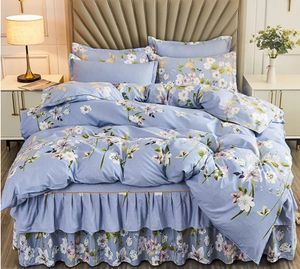 Bed Skirt 3Pcs Set Skin Friendly Flower Print 2pc Pillowcase Cover Mattess Protector Sheet Twin Double Queen Size B96C 231026