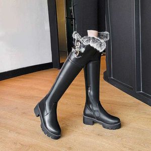 Winterstiefel, Kaninchenhaar, warme Schneestiefel, Beinschutz, langärmelig, für Damen, dicke Sohlen, Absätze, hohe, verdickte Woll- und Baumwollstiefel, um die Kälte fernzuhalten