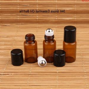 50st/Lot Promotion 3ml Amber Glass Essential Oil Bottle Women Cosmetic Container 3cc Roll på förpackning 1/10oz påfyllningsbar Pothood Qty Ehllg