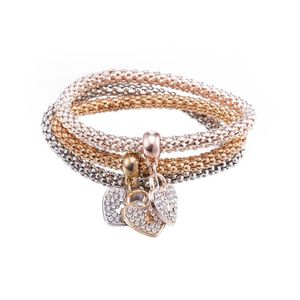 3PCS SET Charm Bracelet 18K Gold Heart Key Bracelet Diamond Crystal from Swarovski Jewelry Gifts America Style Glorious BlingBling321U