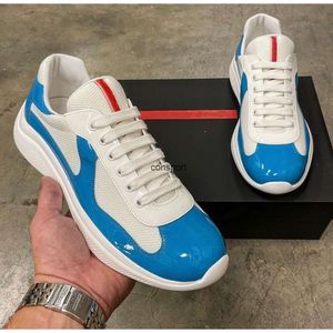 Designers skor casual löpare sportskor amerika cup låg topp sneakers skor gummisul tyg patent läder mäns grossistrabatt tränare