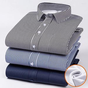 Camisas casuais masculinas negócios clássicos mais veludo camisa quente homens outono e inverno engrossado listrado de mangas compridas desgaste profissional