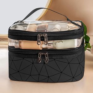 Cosmetic Bags Cases Functional Doublelayer Clear Makeup Bag with Wide Opening and Sturdy Handles for Organization of Cosmetics Toiletries 231025
