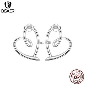 Stud BISAER 925 Sterling Silver Simples Brincos de Coração Banhado Platinum Ear Clip para OL Mulher Casamento Fine Jewelry EFE871 YQ231026