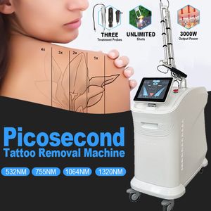 3 Probes Picosecond Laser Machine Freckle Pigment Tattoo Removal 532nm 755nm 1064nm 1320nm ND YAG Laser Skin Resurfacing Pico Laser 360° Therapy Equipment