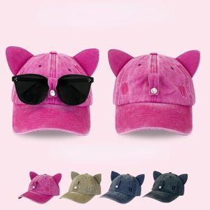 Ball Caps Girls Y2K Cat Ears Sunglasses Pink Baseball Cap Ins Personality Trendy Cool Girl Cap Washed Retro Cotton Pilot Baseball Hat 231025