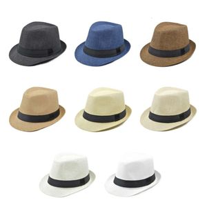 Moda Unisex Sombrero de Paja Cinta Curling Brim Jazz Fedora Sombrero Panamá Gangster Cap al aire libre