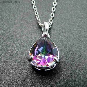 Pendanthalsband 925 Sterling Silver Pendant 9x11mm skapad Rainbow Mystic Topaz Necklace Women Pendant Hög kvalitet för damer utan kedja Q231026